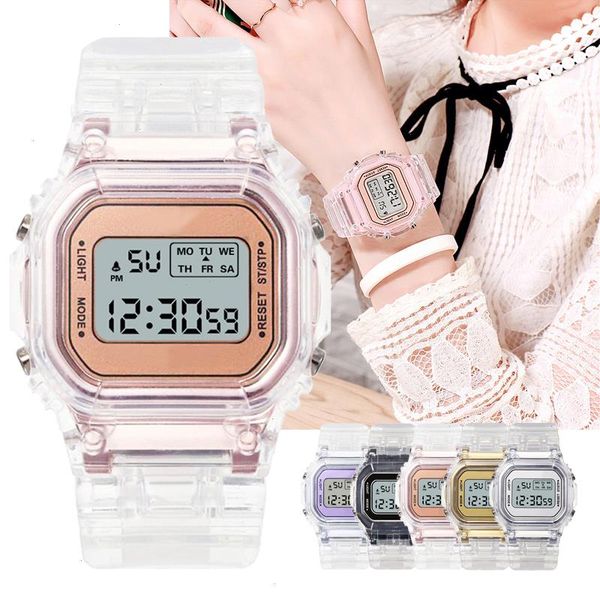 

fashion watch women men gold casual transparent digital sport watches lovers clock children wristwatch female reloj mujer, Slivery;brown