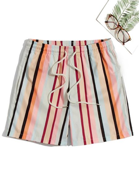 

men block striped drawstring waist shorts l3qp#, White;black