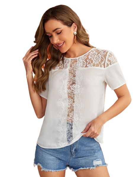 

c.ontrast l.ace keyhole back b.louse x54k#, White