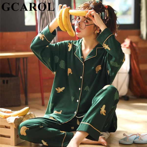 

gcarol womensets 2 pieces cartoon pajama long sleeve lovely pure cotton various graffiti printed home clothes suit 3xl 4 season 201113, Black;red