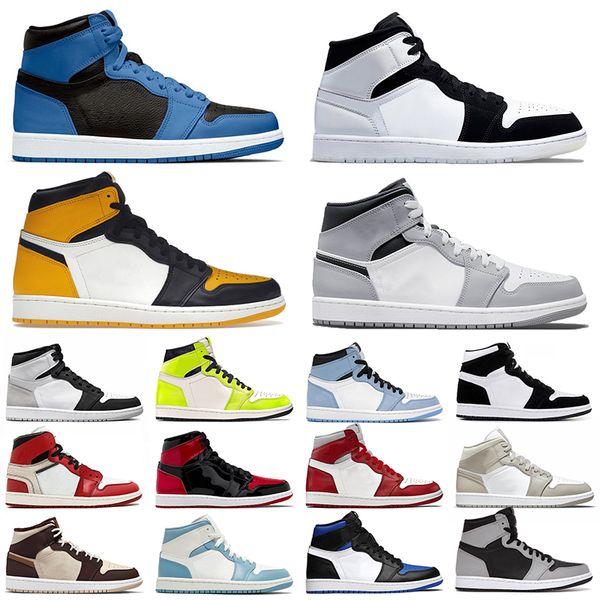 

classic jumpman 1 basketball shoes womens 1s high og newstalgia sneakers fashion patent bred yellow toe sports college grey dark marina blue