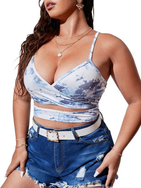 

sxy plus floral print cut out crisscross back cami q7wk#, Black