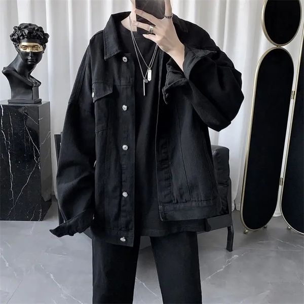 

godlikeu spring autumn long sleeve black oversized harajuku denim jeans jacket men clothing fashion korean 220804, Black;brown