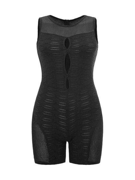 

cut out unitard romper without belt 70xm#, Black;white