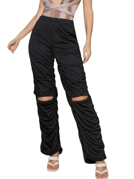 

cut out detail ruched sweatpants 532e#, Black;white