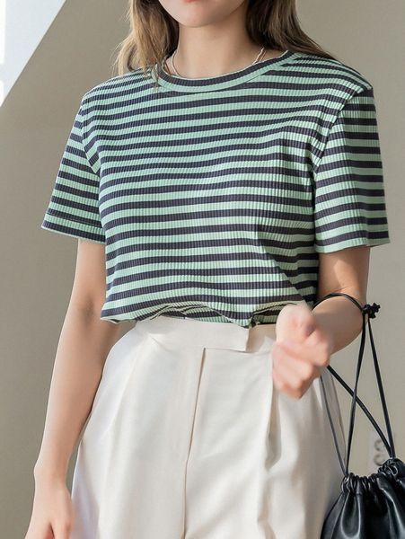 

dazy striped print rib-knit tee i2rk#, White