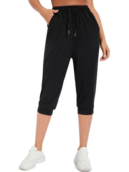 

drawstring waist slant pocket sports pants b7b8#, Gray