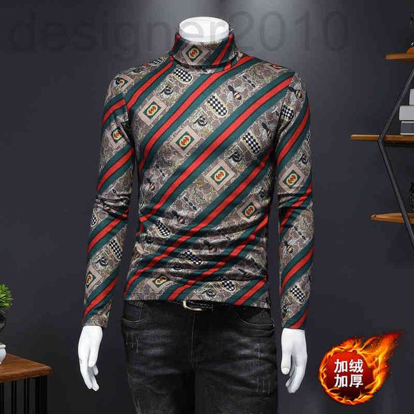 

men's t-shirts designer autumn and winter brand thickened half high collar bottomed shirt men's printed large fashion casual long, White;black