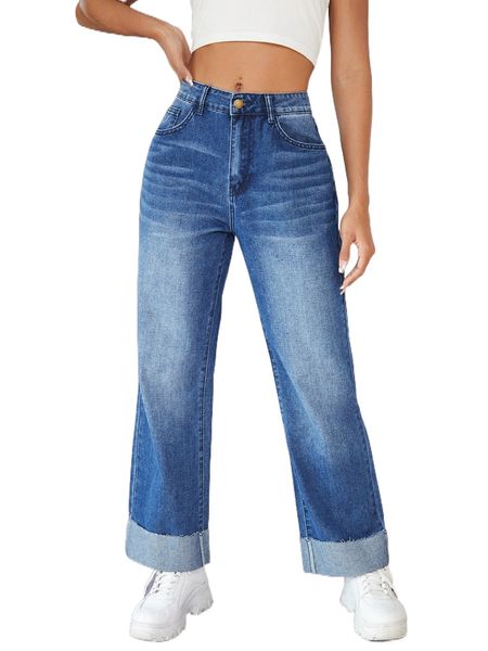 

high waisted colorblock straight leg jeans y4ni#, Blue