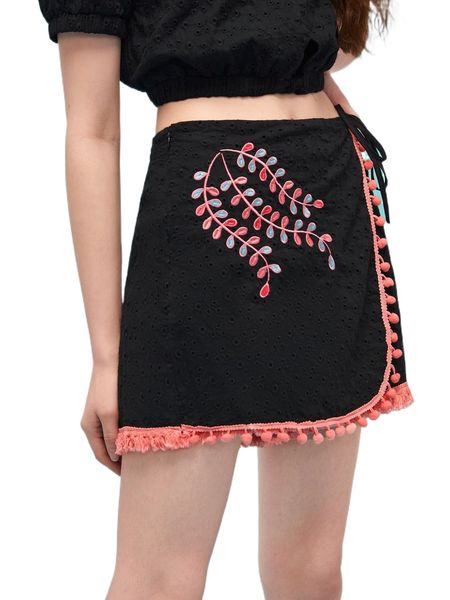 

x marcia mancuso leaf embroidery wrap skort s4dh#, White;black