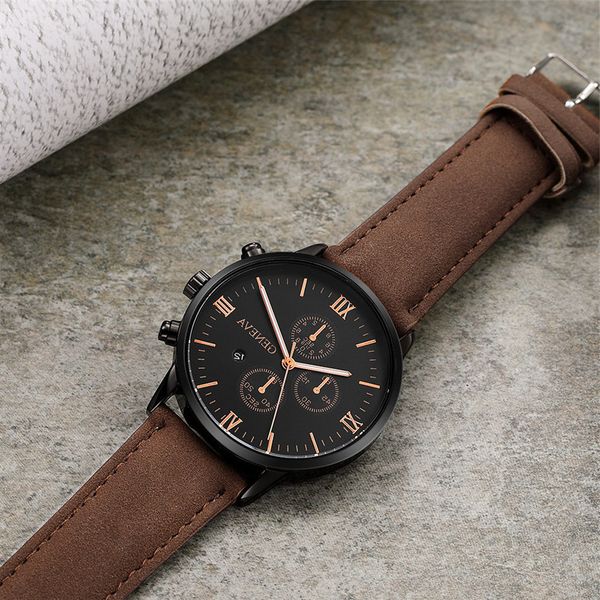 

2021 relogio masculino watches men fashion sport stainless steel case leather strap watch quartz business wristwatch reloj hombr, Slivery;brown