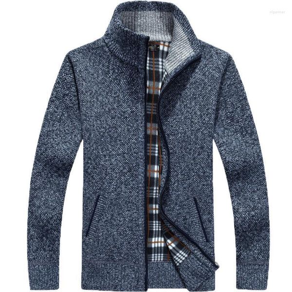 Camisolas masculinos Autumn Inverno de suéter masculino Jaquetas de lã de pele falsa dos homens zíper de malha grossa de malha casual de malha casual