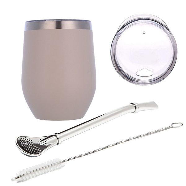 

double-wall stainless yerba gourd mate tea set water mate tea cup with lid spoon straw bombilla head filter brush cx220513