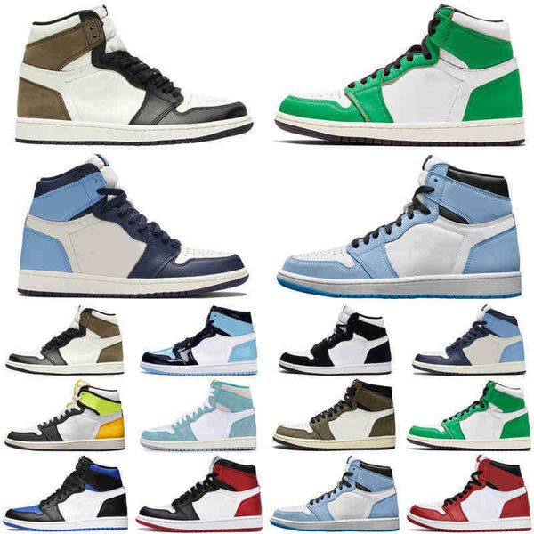 

2021 1 1s men women basketball shoes dark mocha unc volt gold obsidian university blue lucky green mens trainers sports sneakers, Black