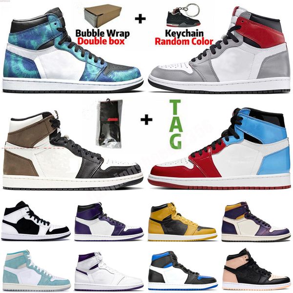 

university blue 1 og basketball shoes jumpman 1s high dark mocha unc light smoke grey hyper chicago patent bred royal toe men women 36-46, Black