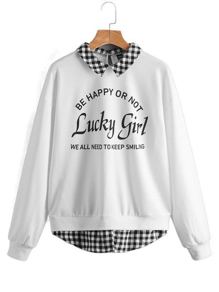 

slogan graphic gingham 2 in 1 pullover d7vg#, Black