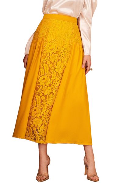 

contrast floral lace skirt u0xc#, Black