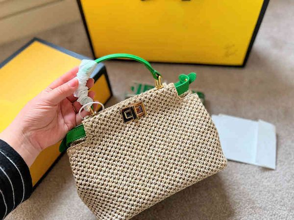 

summer vacation hand made woven beach bags with lock women handbag shoulder leather designer crossbody female purses 220307