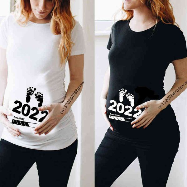 

baby loading 2022 women printed pregnant t shirt girl maternity short sleeve pregnancy announcement shirt new mom clothes y220411, White