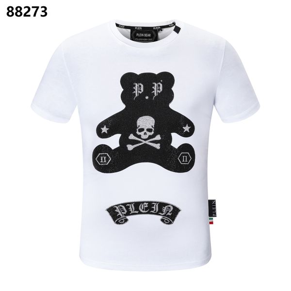 

plein bear t shirt mens designer tshirts rhinestone skull men t-shirts classical hip hop streetwear tshirt casual tees pb 110625, White;black