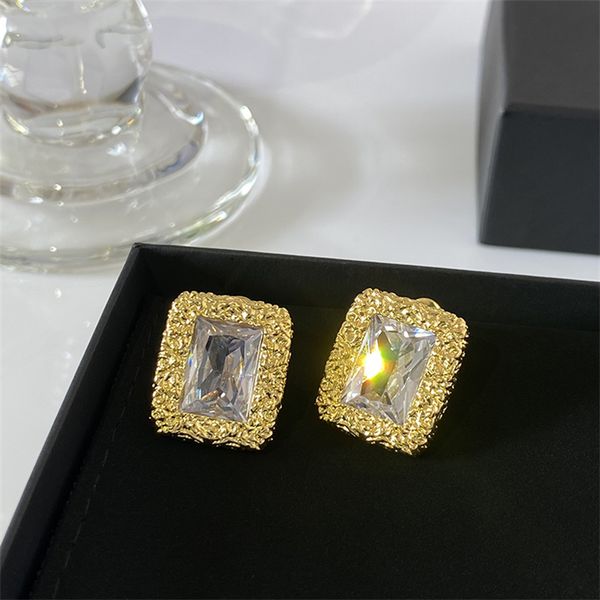 

french shiny square crystal stud earrings retro temperament haoshi high geometric fashion all-match jewelry gift accessories, Golden;silver