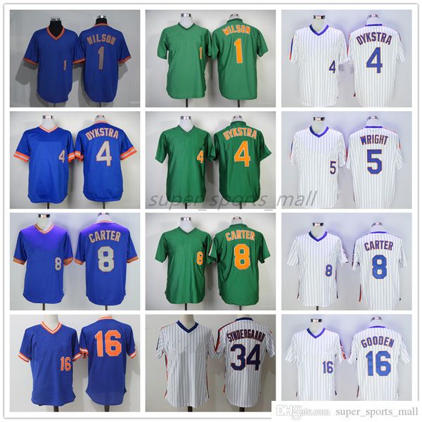 

vintage college baseball wears jersey mookie 1 wilson lenny 4 dykstra david 5 wright gary 8 carter noah 34 syndergaard dwight 16 gooden men, Blue;black