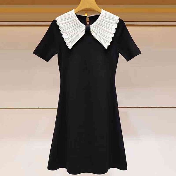 

casual dresses zhuojia summer bow hook flower collar knitted dress, Black;gray