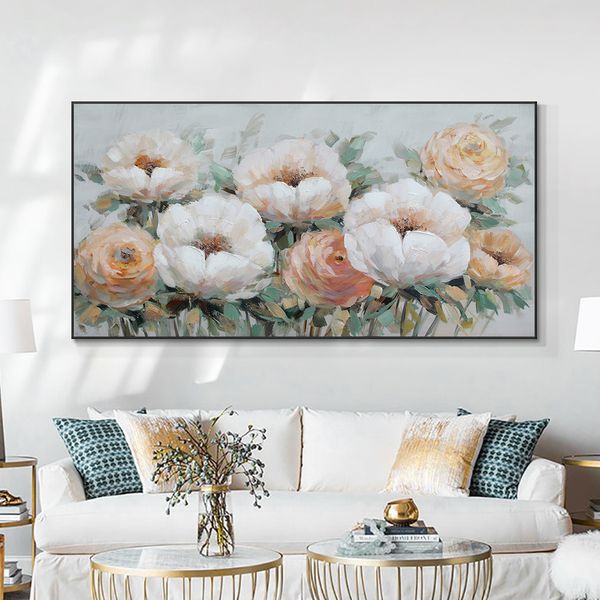 Pintura de óleo de flor branca abstrata abstrata nórdica impressões de tela modernos e impressão de parede para liiivng sala decoração de casa