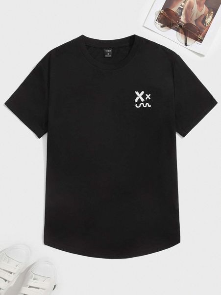 

men drop shoulder cartoon face print tee u9ne#, White;black