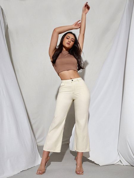 

solid zip up straight leg jeans a79p#, Blue