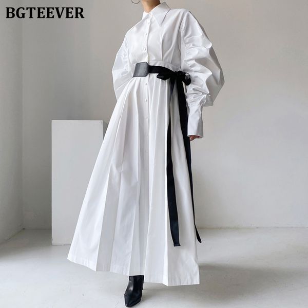 

fashion ruched sleeve ladies shirt dress turn-down collar single-breasted belted women pleated dresses vestidos 2022, Black;gray