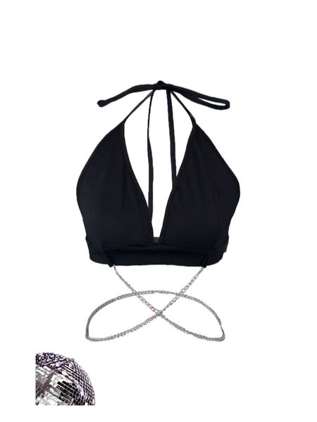 

chain detail tie backless halter 68cr#, White