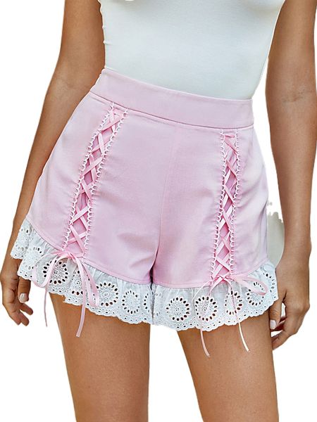 

lace up schiffy hem shorts n7ip#, White;black