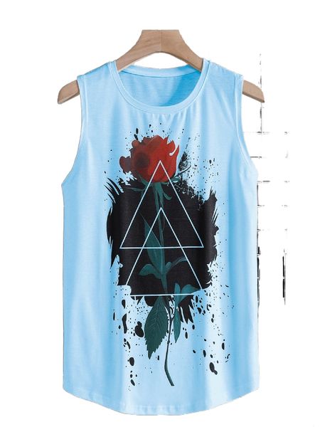 

men floral & geo print tank 13cu#, White;black