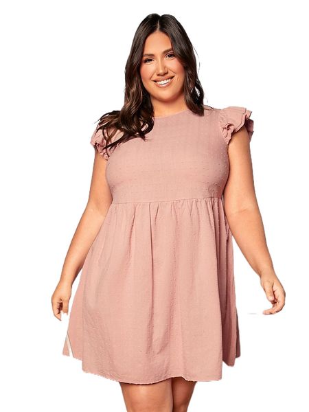 

plus swiss dot ruffle trim dress 65nc#, Black