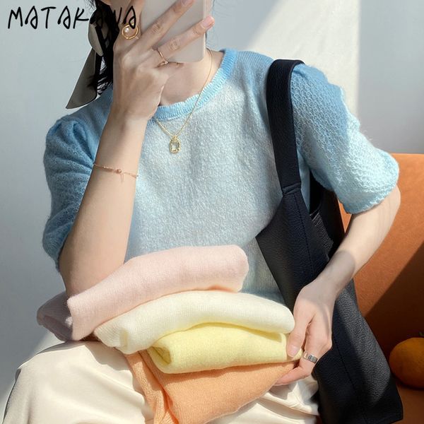 

candy color round neck sweater women thin pullover summer korean soft woman s 210506, White