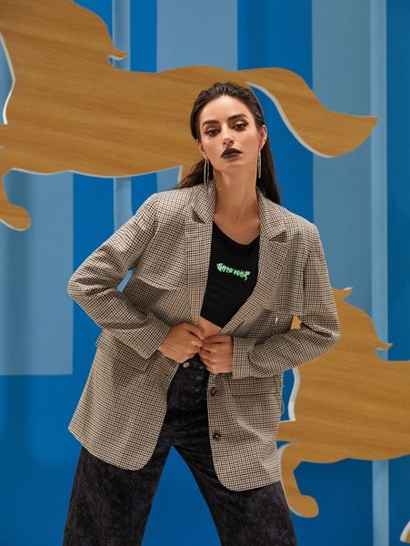 

x tatyana notched collar flap detail gingham blazer p6io#, White