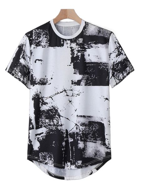 

men random splash ink print high low tee u135#, White;black