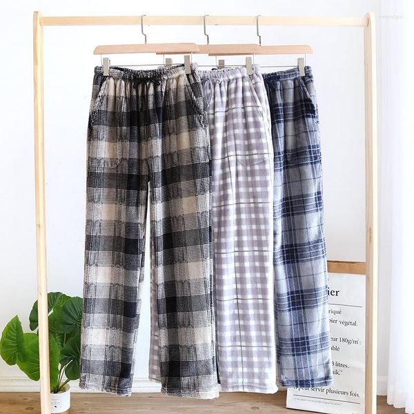 Pantaloni da pigiama da uomo Pantaloni da pigiama Pantaloni da uomo Autunno e inverno Plaid di flanella più pantaloni da casa caldi e spessi in vellutoDa uomo