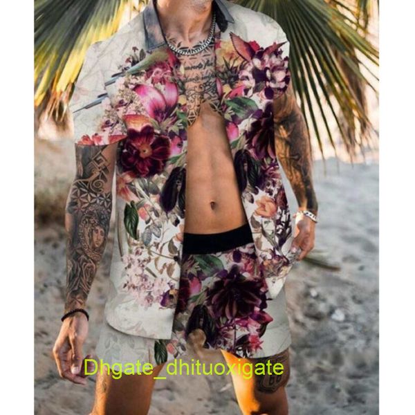 

men's casual summer shirts tracksuit hawaiian sets t-shirts printing luxury swim short sleeve button men shirt suit vacation beach fash, White;black