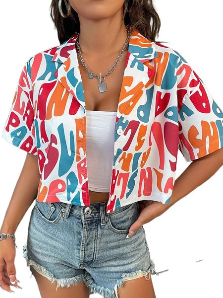 

allover letter graphic drop shoulder shirt y06h#, White