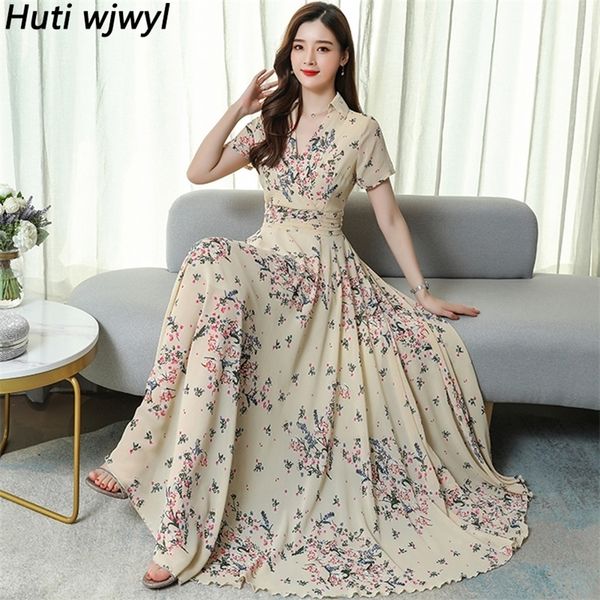 

summer black vintage print plus size maxi dress elegant women floral chiffon beach midi dress bodycon party casual vestidos 220520, Black;gray
