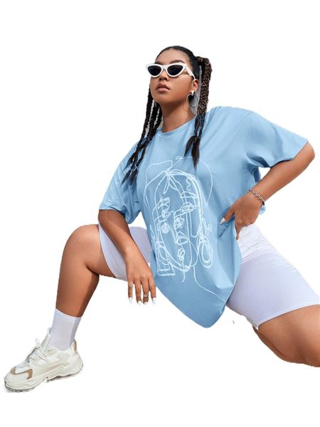 

plus abstract figure graphic tee 5066#, Black