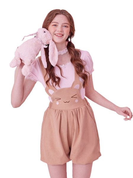 

kawaii cartoon pattern pinafore jumpsuit g56r#, Black;white