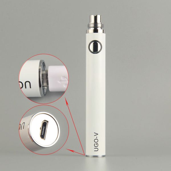 UGO V-Batterie 650 900 mAh EVOD eGo 510-Gewinde Micro-USB-Passthrough-Ladung mit Kabelverdampfern Ecigs Offene Vape-Batterien