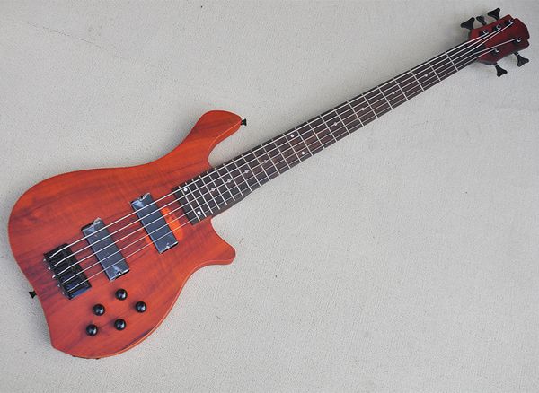 

5 strings matte brown electric bass guitar with rosewood fingerboard