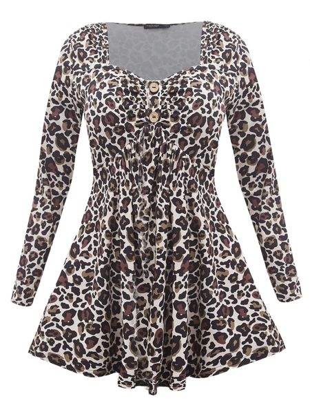 

plus leopard button detail tee b5ol#, Black