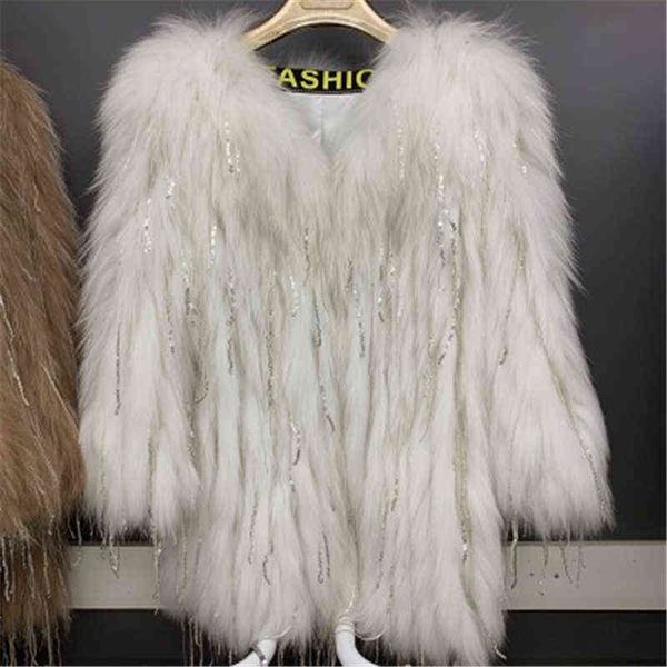 2020 New Winter Winter Ful Fur Casats Raccoon Fur Jackets Tassel Tito Roupas Alinhadas fêmeas quentes Cardigans da moda Trendy T220810
