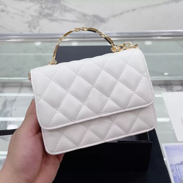 

french quilted mini flap bag lambskin classic diamond metal sheet enamel handle tote bag gold hardware chain luxury designer women designer