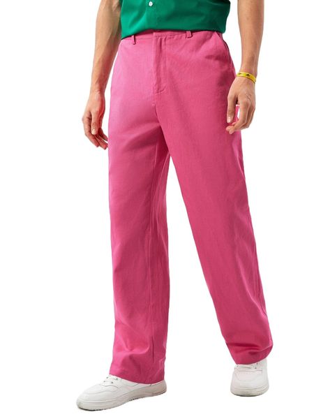 

men slant pocket straight leg pants s000#, Black